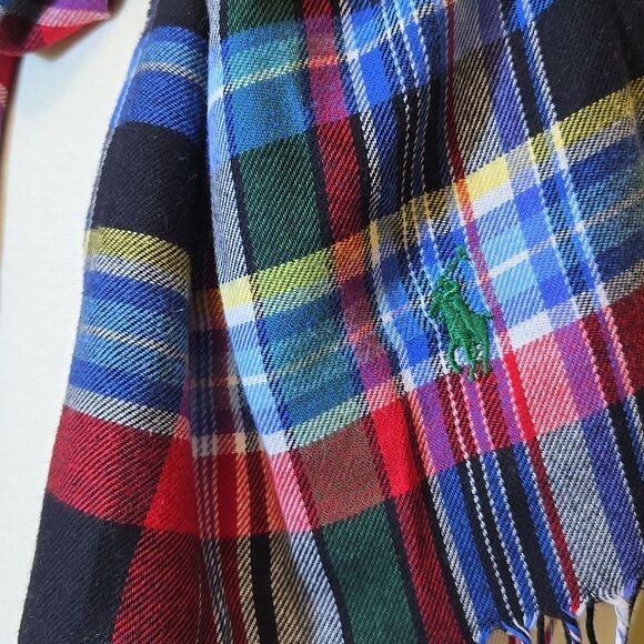 Polo Ralph Lauren Unisex Plaid Cotton Scarf Fringe Multicolor Preppy Academia - Picture 2 of 11